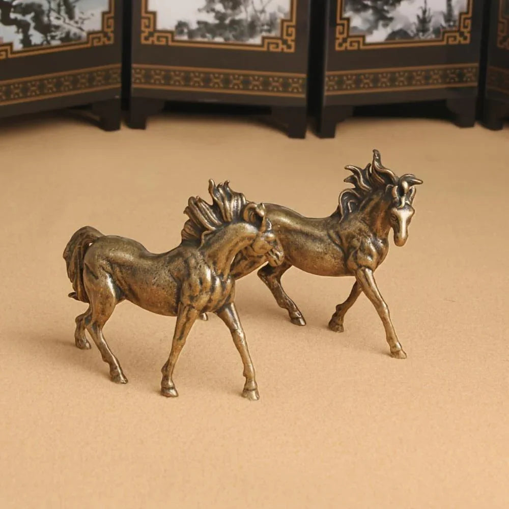 Bronze stallion pair statue, majestic miniature figurines - House of Avana
