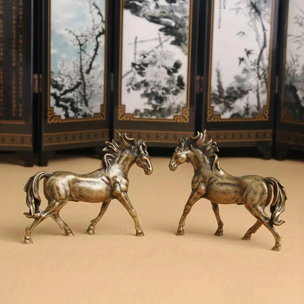 Bronze stallion pair statue, majestic miniature figurines - House of Avana