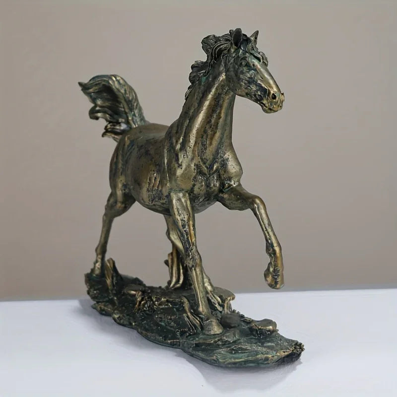 Vintage Bronze Horse Statue - Resin, Ideal for Bedroom, Living Room, Office Entrance Decor - No... - House Of Avana