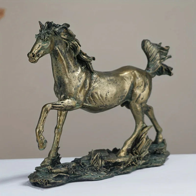 Vintage Bronze Horse Statue - Resin, Ideal for Bedroom, Living Room, Office Entrance Decor - No... - House Of Avana