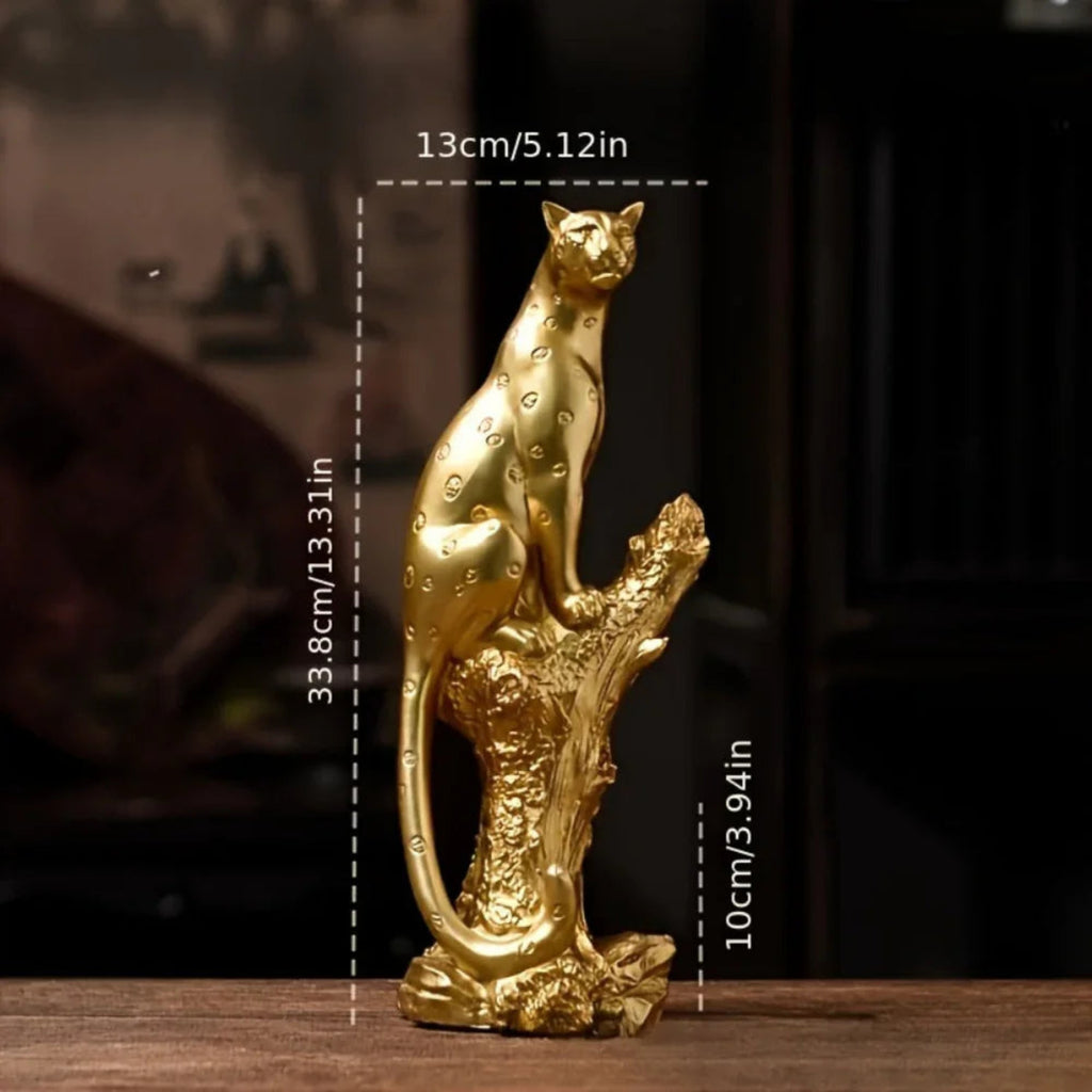 Bronze Figurine - Leopard on Tree Stump Base, detail shot - House Of Avana