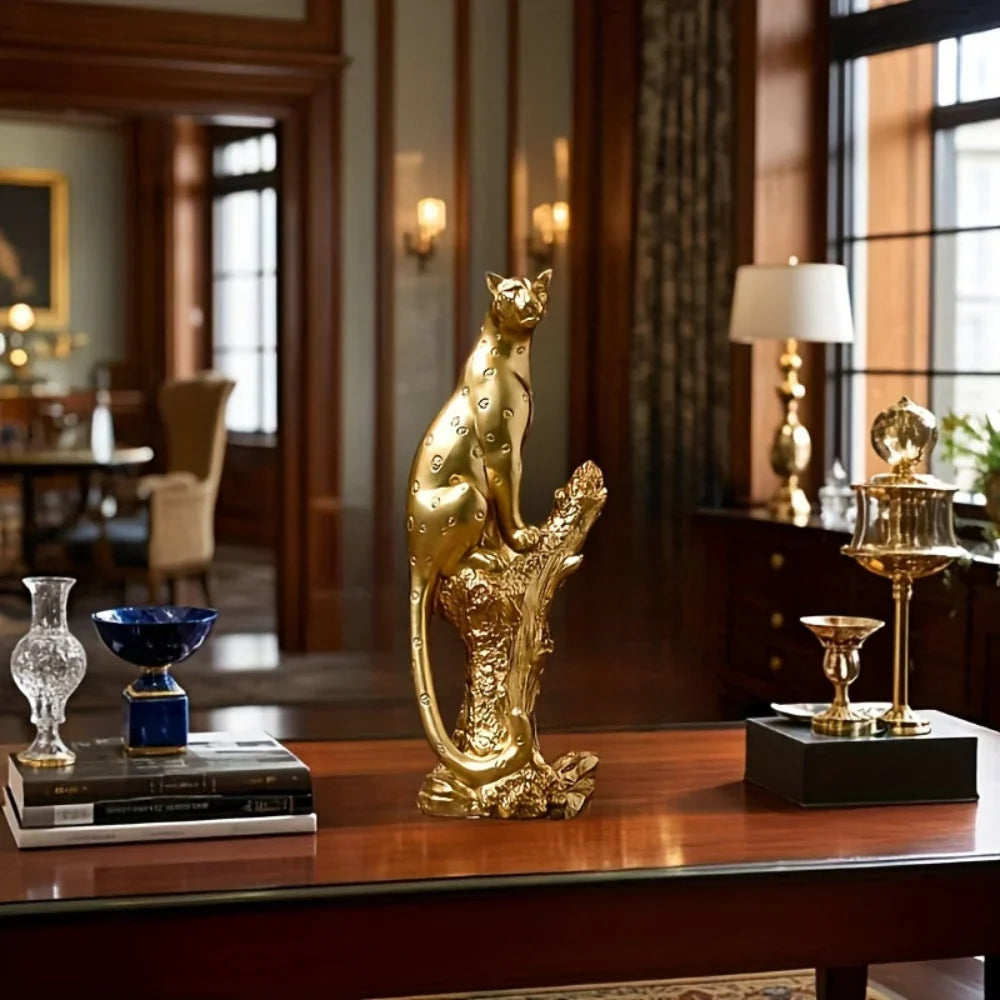 Bronze Figurine - Leopard on Tree Stump Base, texture detail - House Of Avana