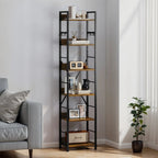 Rustic Brown Bookshelf Bookcase 6 Tiers, Floor Standing Book Shelf with 4 Hooks, Wooden Shelf and Metal Frame Book Rack Industrial Tall Shelf Unit Storage for Living Room, Home Office House Of Avana