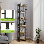 Rustic Brown Bookshelf Bookcase 6 Tiers, Floor Standing Book Shelf with 4 Hooks, Wooden Shelf and Metal Frame Book Rack Industrial Tall Shelf Unit Storage for Living Room, Home Office House Of Avana