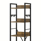 Rustic Brown Bookshelf Bookcase 6 Tiers, Floor Standing Book Shelf with 4 Hooks, Wooden Shelf and Metal Frame Book Rack Industrial Tall Shelf Unit Storage for Living Room, Home Office House Of Avana
