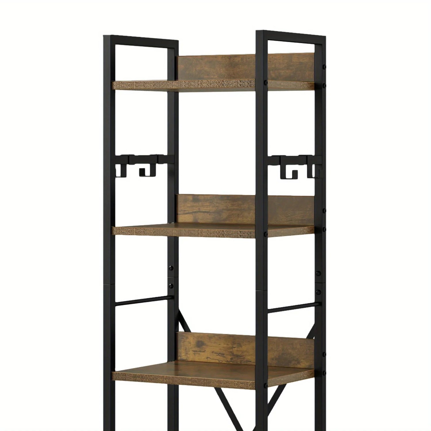 Rustic Brown Bookshelf Bookcase 6 Tiers, Floor Standing Book Shelf with 4 Hooks, Wooden Shelf and Metal Frame Book Rack Industrial Tall Shelf Unit Storage for Living Room, Home Office House Of Avana