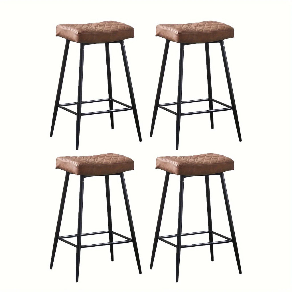 Bar Stools Set of Pu Brown Barstools with Black Metal Legs Kitchen Island Stools, High Bar Chairs for... - House Of Avana