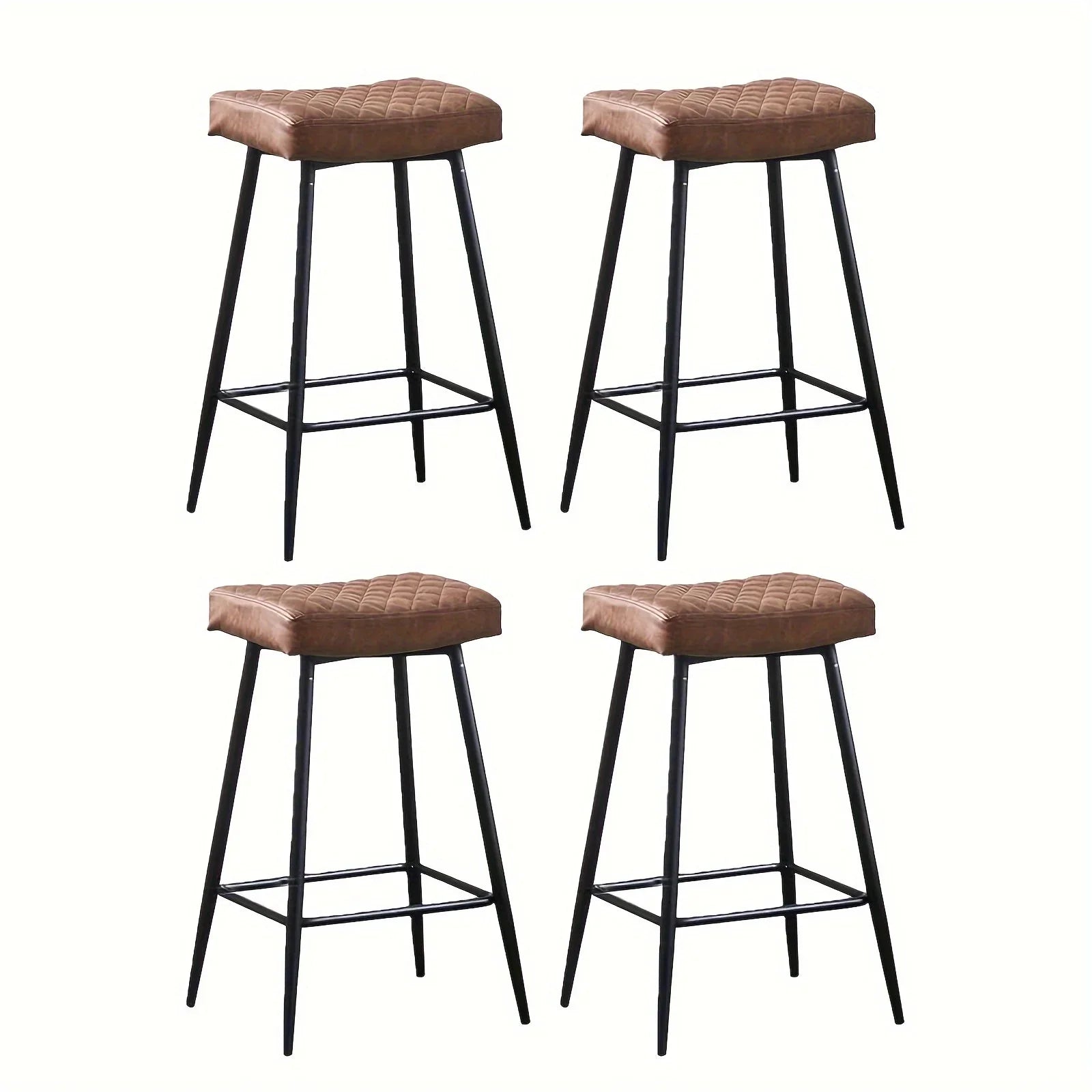 Bar Stools Set of Pu Brown Barstools with Black Metal Legs Kitchen Island Stools, High Bar Chairs for... - House Of Avana