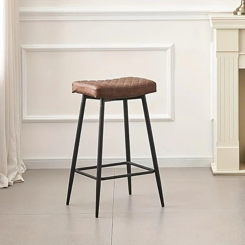 Bar Stools Set of Pu Brown Barstools with Black Metal Legs Kitchen Island Stools, High Bar Chairs for... - House Of Avana
