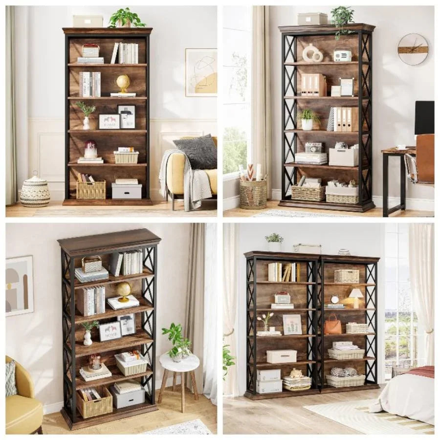 6 - Tier Bookcase, Inches Industrial Bookshelves and Bookcases, Floor Standing Shelf Display Storage... - House Of Avana