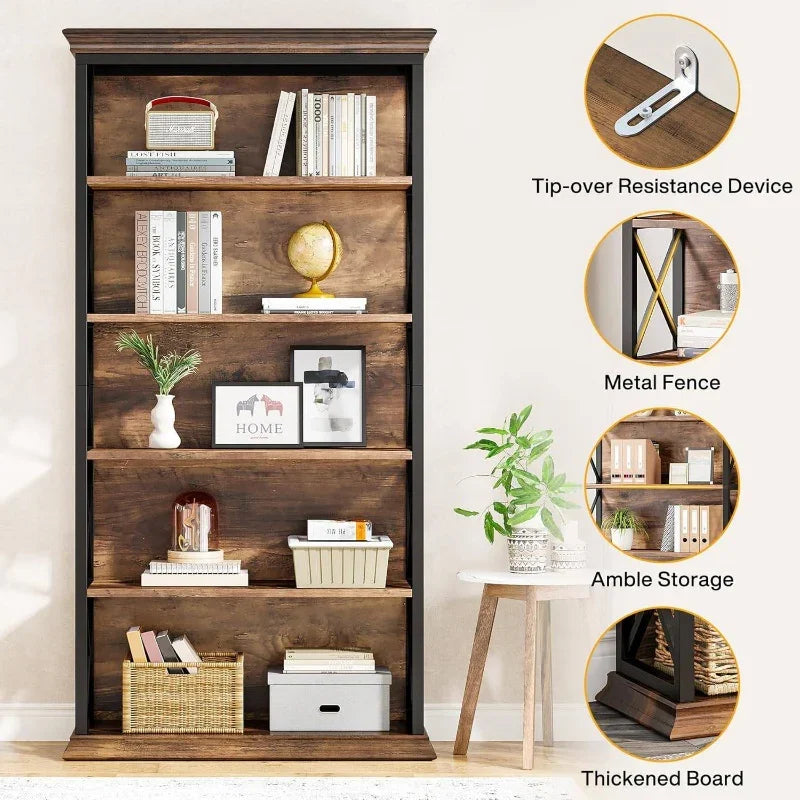6 - Tier Bookcase, Inches Industrial Bookshelves and Bookcases, Floor Standing Shelf Display Storage... - House Of Avana