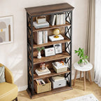 6 - Tier Bookcase, Inches Industrial Bookshelves and Bookcases, Floor Standing Shelf Display Storage... - House Of Avana
