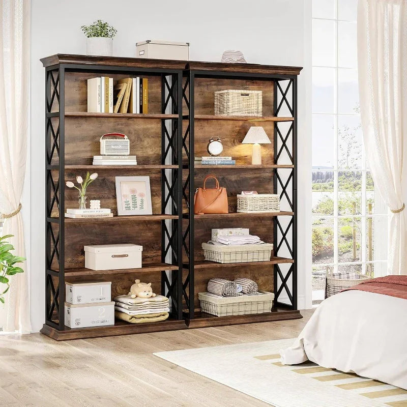 6 - Tier Bookcase, Inches Industrial Bookshelves and Bookcases, Floor Standing Shelf Display Storage... - House Of Avana