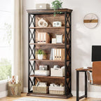 6 - Tier Bookcase, Inches Industrial Bookshelves and Bookcases, Floor Standing Shelf Display Storage... - House Of Avana