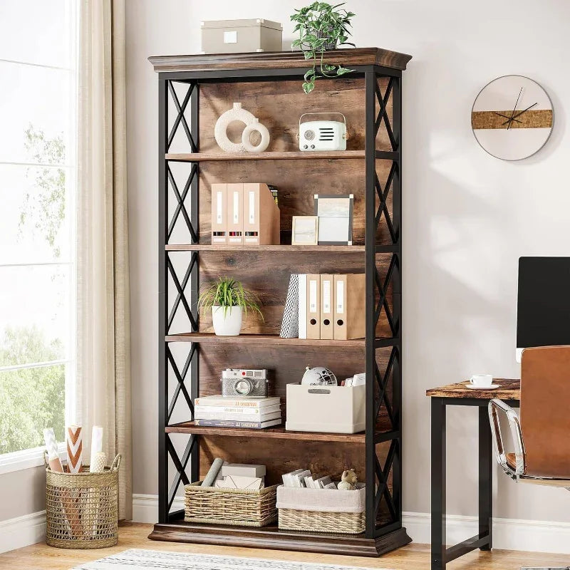 6 - Tier Bookcase, Inches Industrial Bookshelves and Bookcases, Floor Standing Shelf Display Storage... - House Of Avana