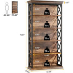 6 - Tier Bookcase, Inches Industrial Bookshelves and Bookcases, Floor Standing Shelf Display Storage... - House Of Avana