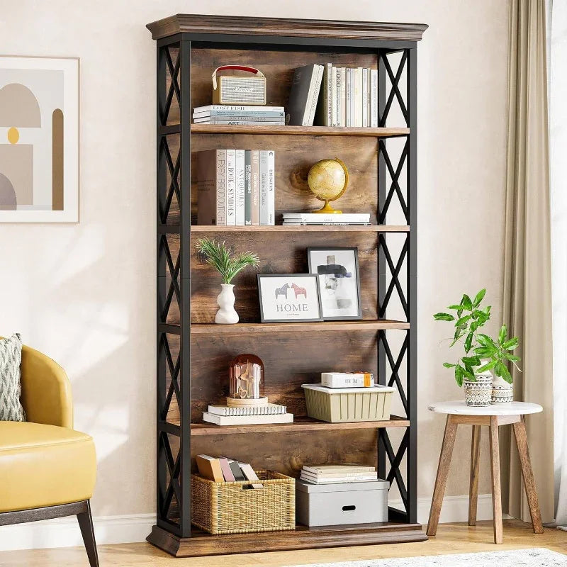 6 - Tier Bookcase, Inches Industrial Bookshelves and Bookcases, Floor Standing Shelf Display Storage... - House Of Avana