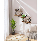 Set of Wood Floating Shelves - Heavy-duty Rustic Brown Wood Grain Wall-mounted 2-tier Hanging Shelves... - House Of Avana