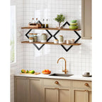 Set of Wood Floating Shelves - Heavy-duty Rustic Brown Wood Grain Wall-mounted 2-tier Hanging Shelves... - House Of Avana