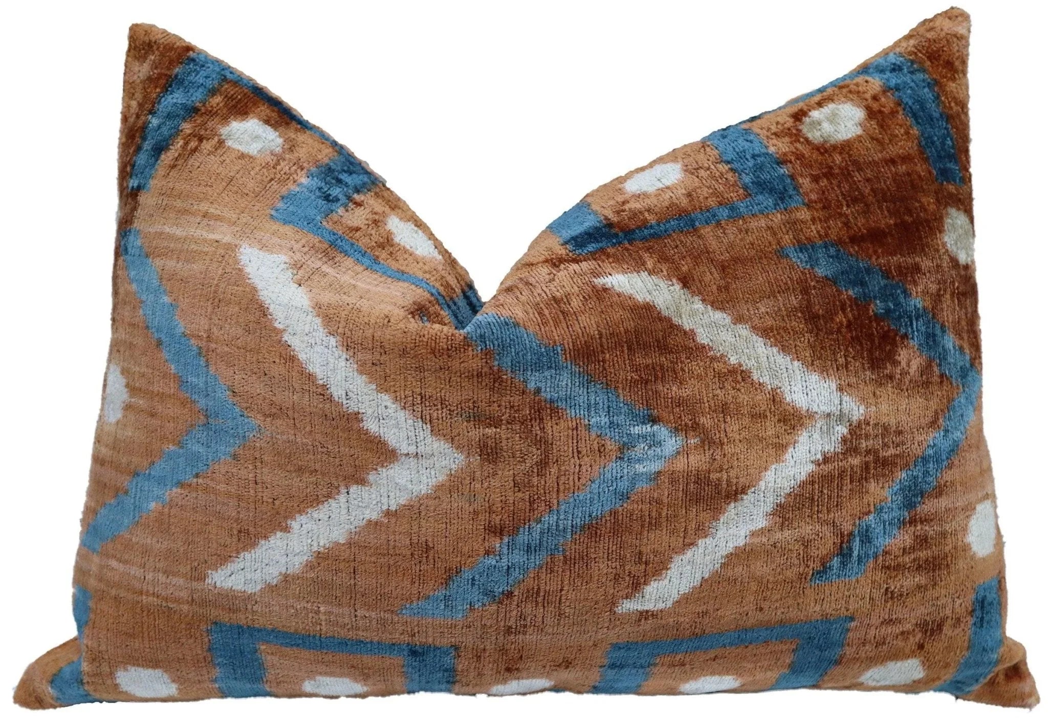 Canvello Handmade Brown & Blue Pillow with Down Cover - 16x24, back view - House Of Avana