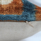 Canvello Handmade Brown & Blue Pillow with Down Cover - 16x24, close-up view - House Of Avana