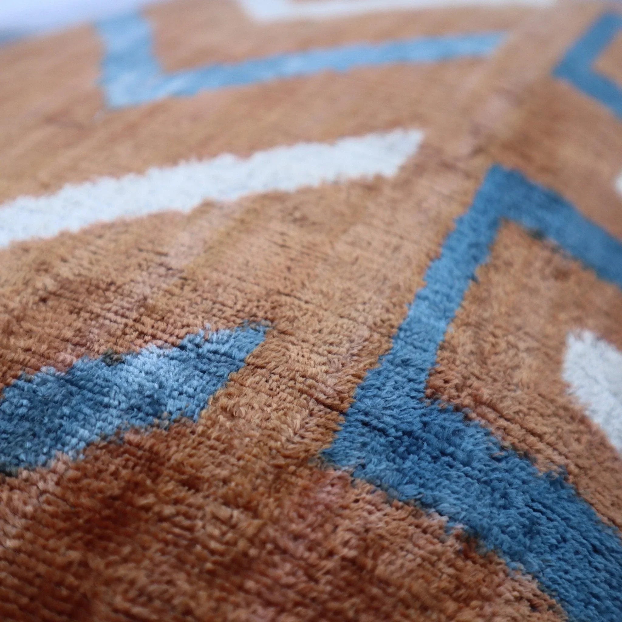 Canvello Handmade Brown & Blue Pillow with Down Cover - 16x24, detail shot - House Of Avana