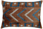 Canvello Handmade Brown & Blue Pillow with Down Cover - 16x24, front view - House Of Avana