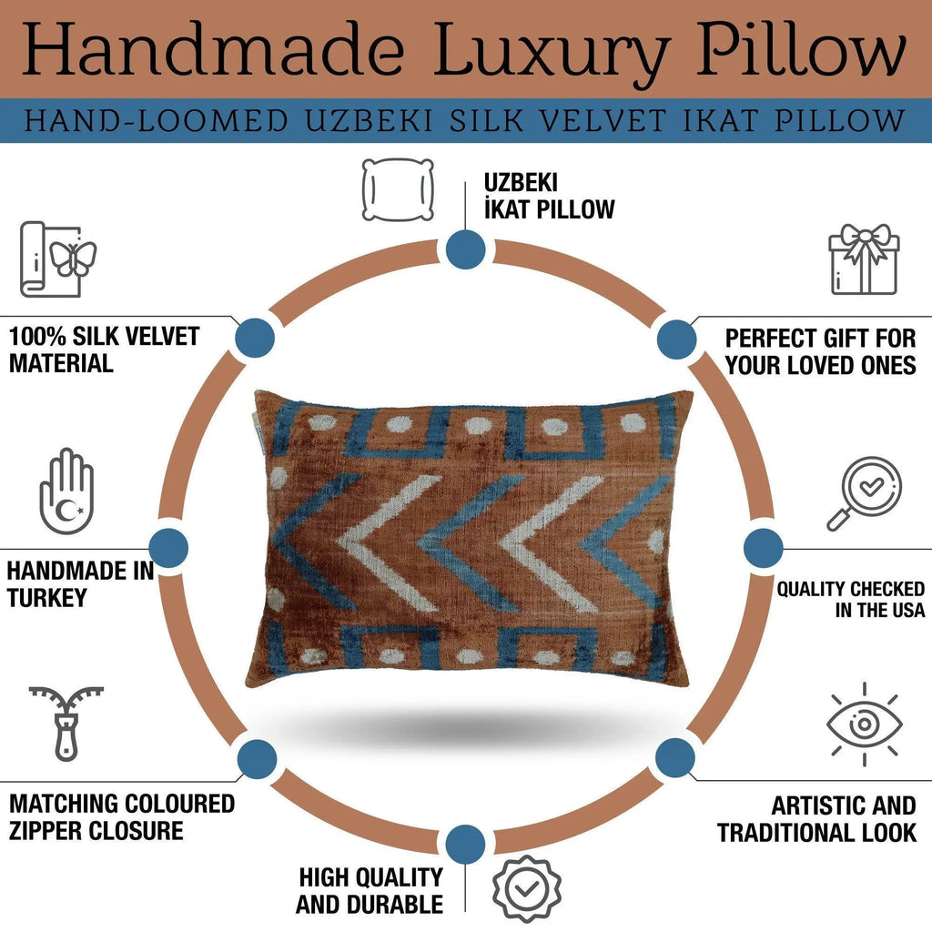 Canvello Handmade Brown & Blue Pillow with Down Cover - 16x24, lifestyle image - House Of Avana