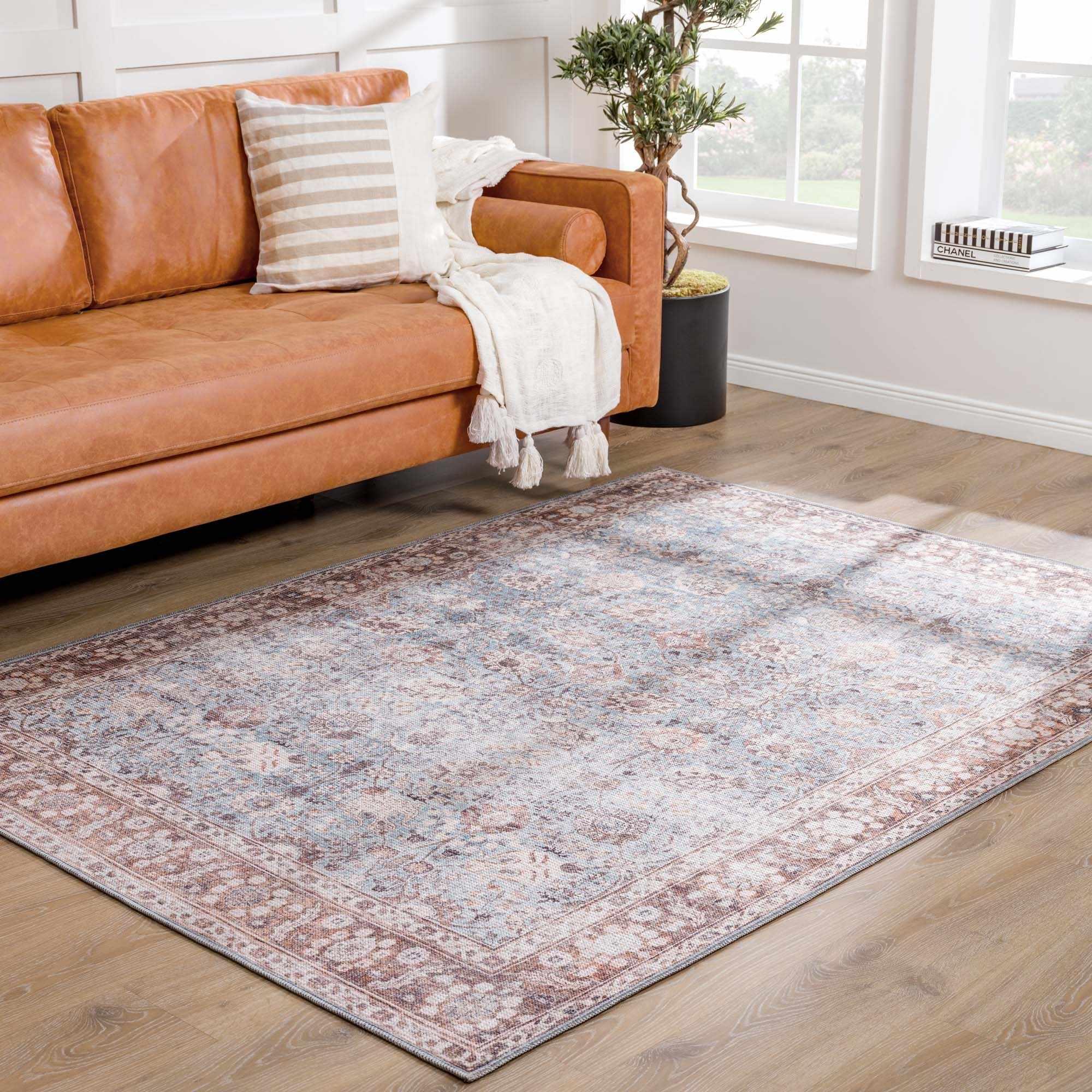 Brown Blue Dauis Vintage Washable Rug - House Of Avana