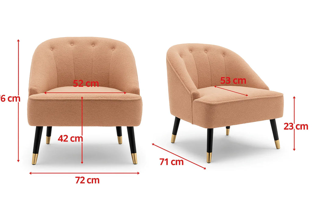 Light Brown Faux Leather Boucle Accent Chair with Textured Fabric, angled view - House Of Avana