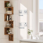 Brown wooden 5-tier corner shelves, wall mounted storage - House of Avana