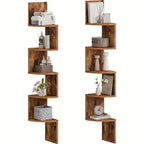 Brown wooden 5-tier corner shelves, wall mounted storage - House of Avana