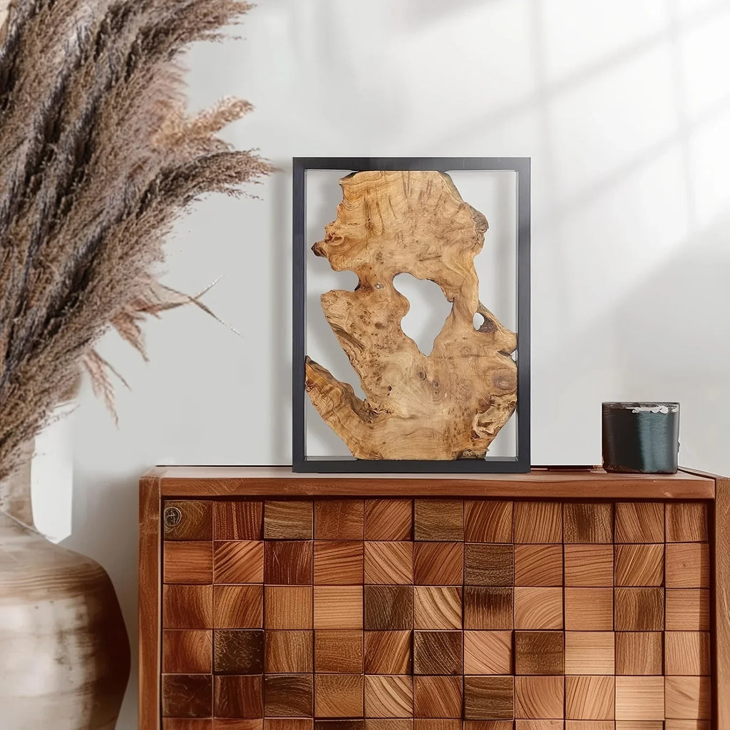 Wood Wall Decor 16''x12'' with Natural Grain & Knots, Warm Brown Tones, back view - House Of Avana