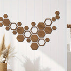 Wooden Wall Panels - 3d Hexagon Reusable Interlocking Decor with Uv Printing, Brown, close-up view - House Of Avana