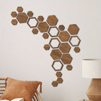 Wooden Wall Panels - 3d Hexagon Reusable Interlocking Decor with Uv Printing, Brown, side view - House Of Avana