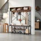 Brown Entryway Bench with Coat Rack & Shoe Storage - House Of Avana