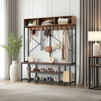 Brown Entryway Bench with Coat Rack & Shoe Storage - House Of Avana