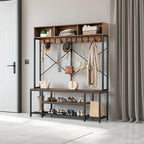 Brown Entryway Bench with Coat Rack & Shoe Storage House Of Avana