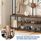 Brown Entryway Bench with Coat Rack & Shoe Storage - House of Avana