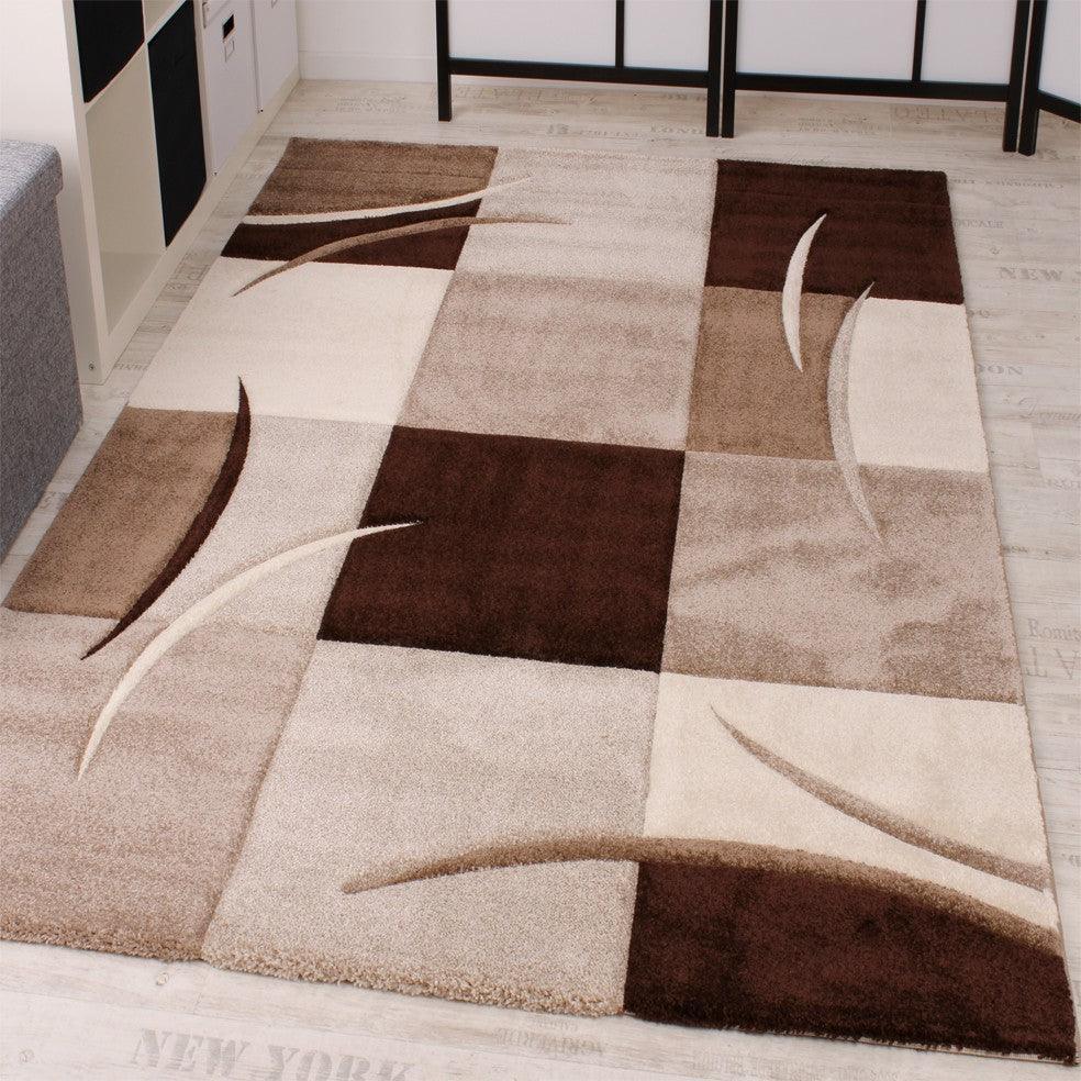 Area Rug Madeira Checkered with Contour Cut - Brown - House Of Avana
