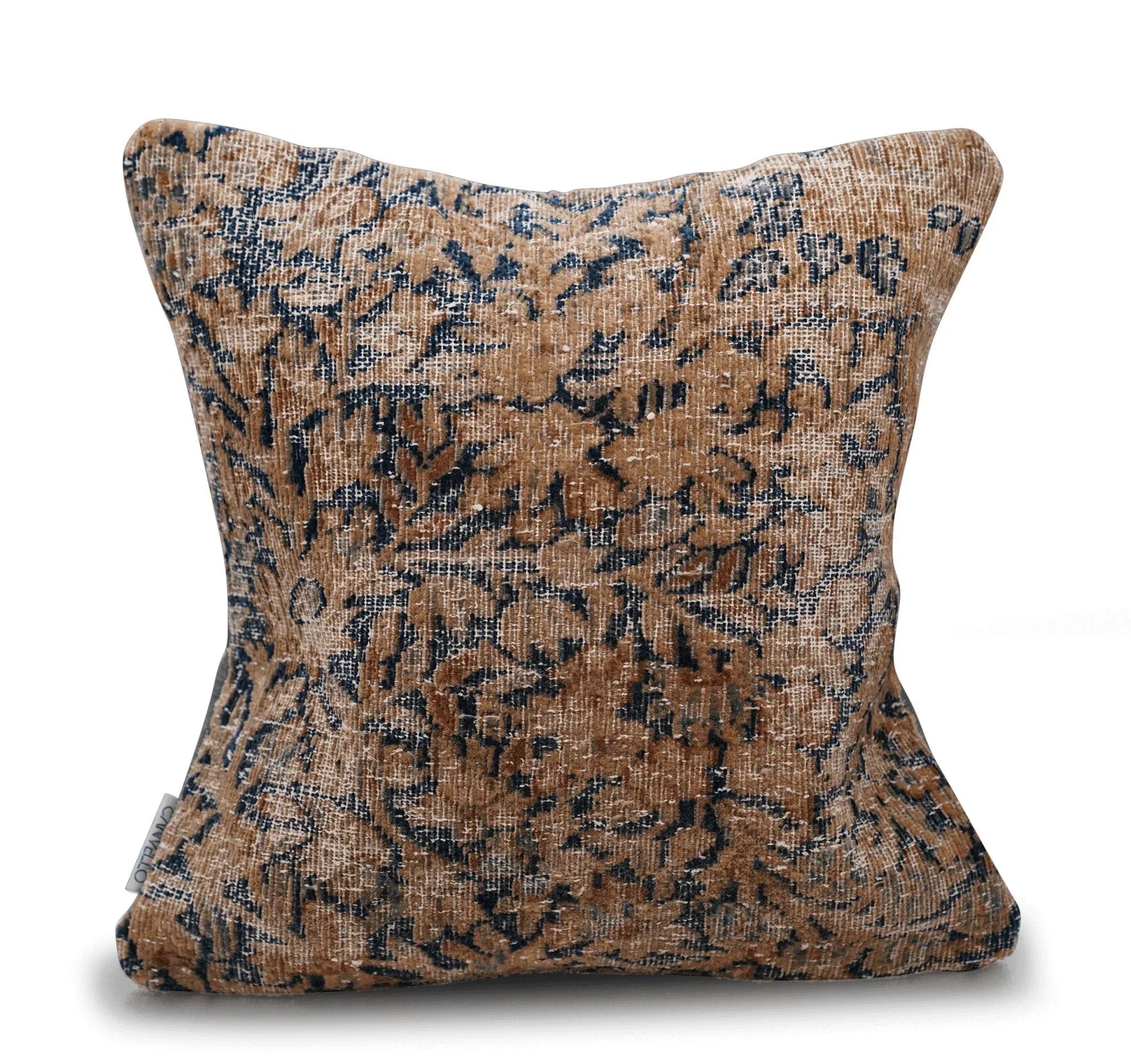 Canvello Antique Kerman Rug Dark Brown Pillow - 18"x18", front view - House Of Avana