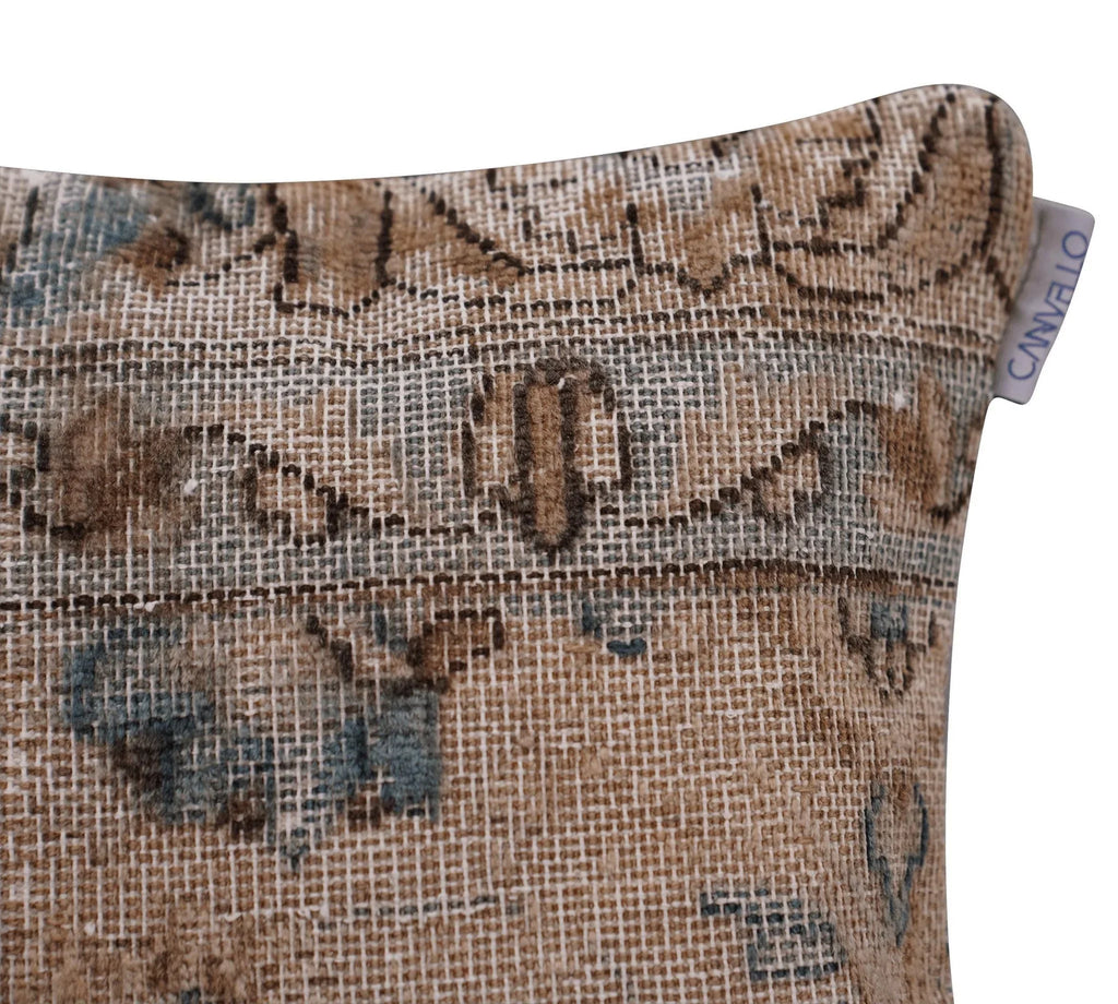 Canvello Antique Rug Brown Cushions for Sofa - 16"x16", detail shot - House Of Avana