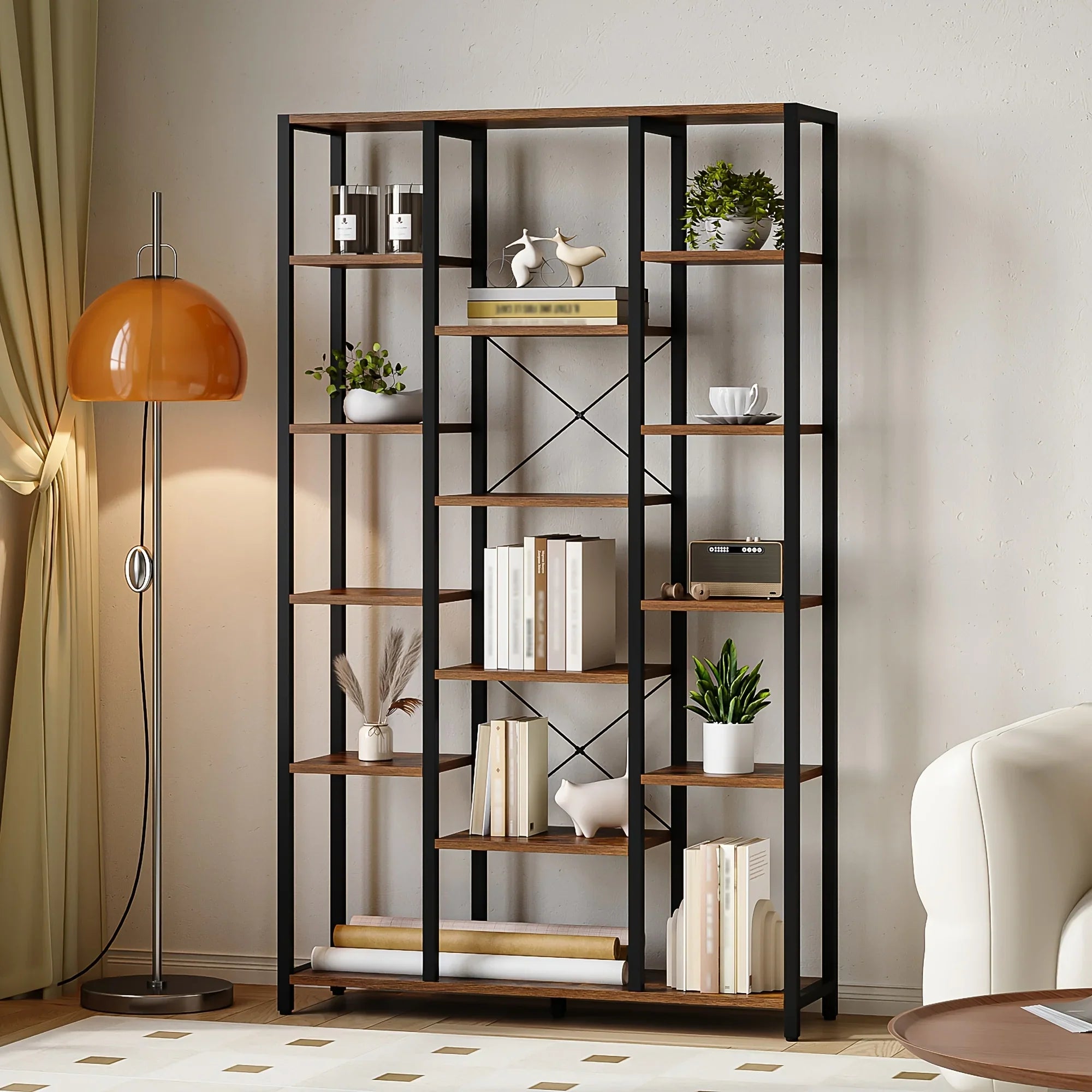 Bookcase, Triple 6-tiers Tall Bookshelf, Open Storage Shelves with Adjustable Shelves, Display Shelf for... - House Of Avana