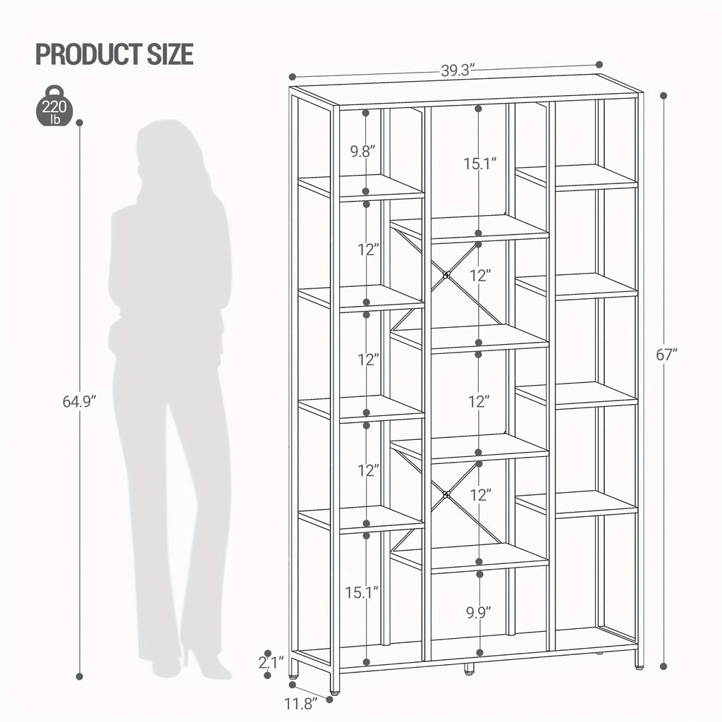 Bookcase, Triple 6-tiers Tall Bookshelf, Open Storage Shelves with Adjustable Shelves, Display Shelf for... - House Of Avana