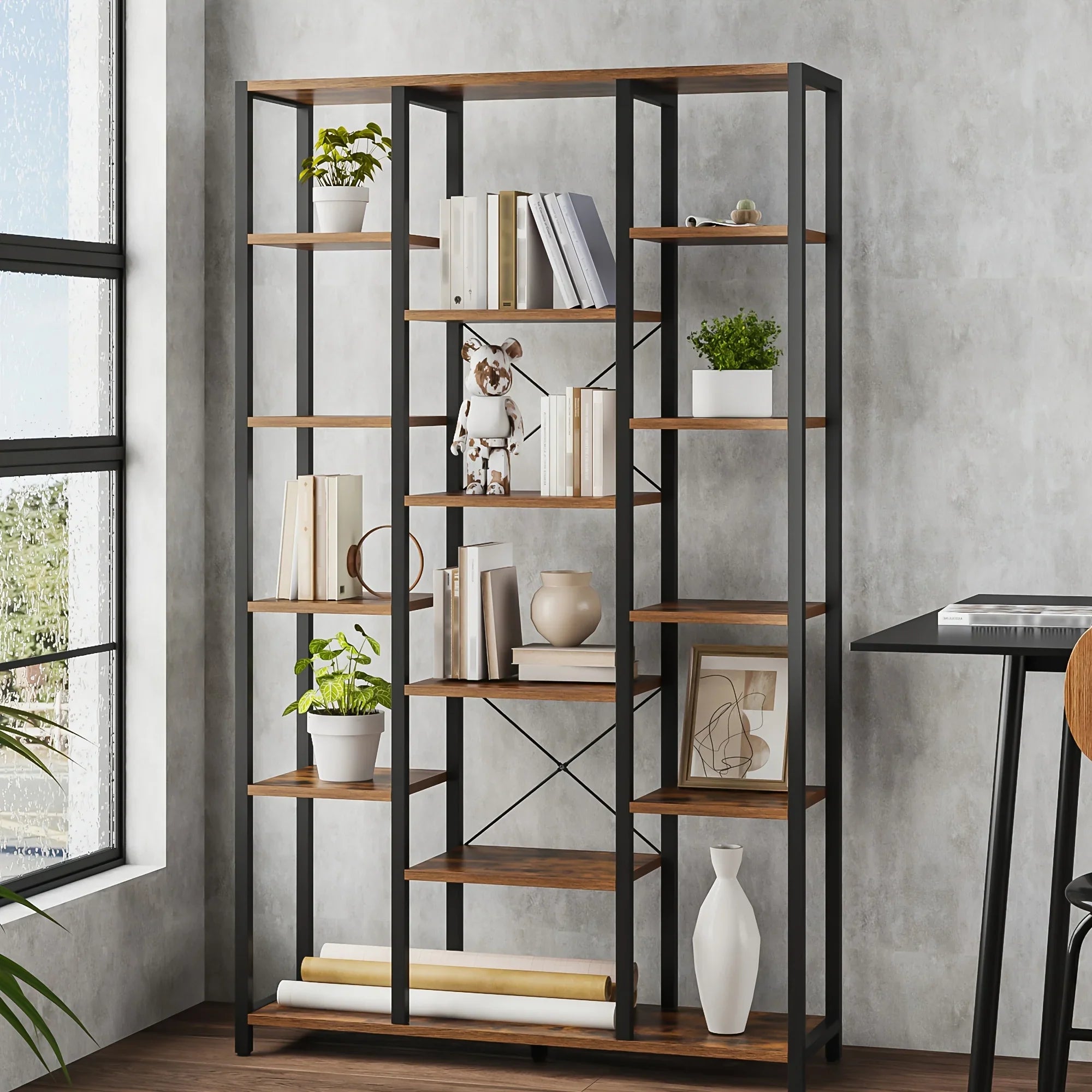 Bookcase, Triple 6-tiers Tall Bookshelf, Open Storage Shelves with Adjustable Shelves, Display Shelf for... - House Of Avana
