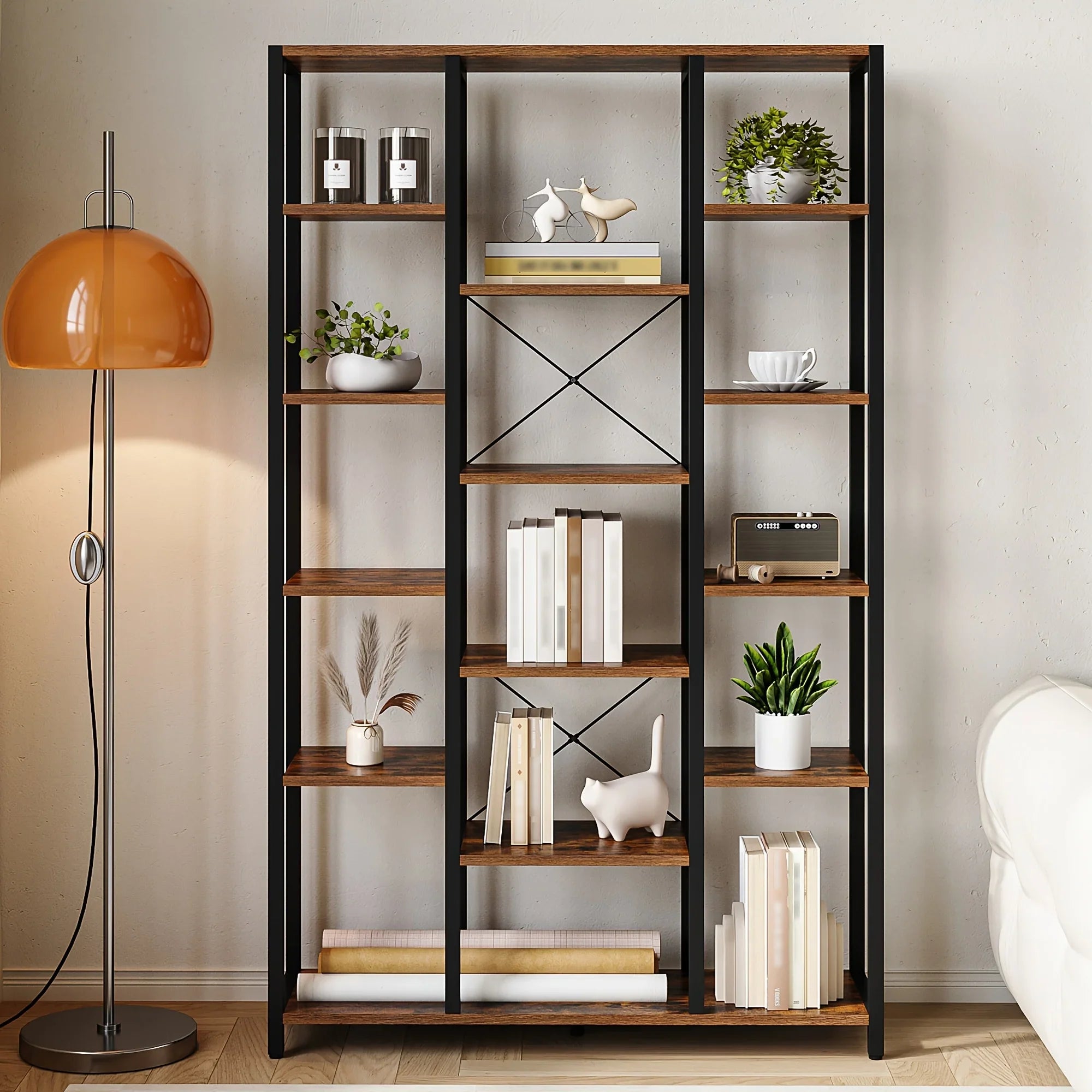 Bookcase, Triple 6-tiers Tall Bookshelf, Open Storage Shelves with Adjustable Shelves, Display Shelf for... - House Of Avana