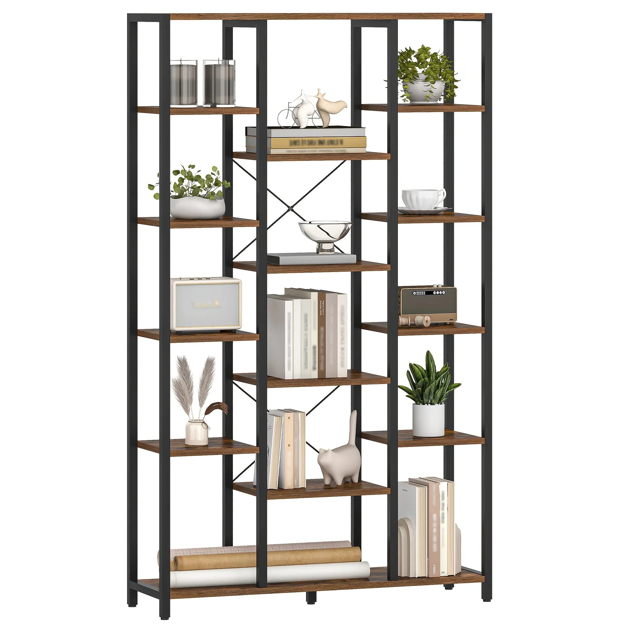 Bookcase, Triple 6-tiers Tall Bookshelf, Open Storage Shelves with Adjustable Shelves, Display Shelf for... - House Of Avana