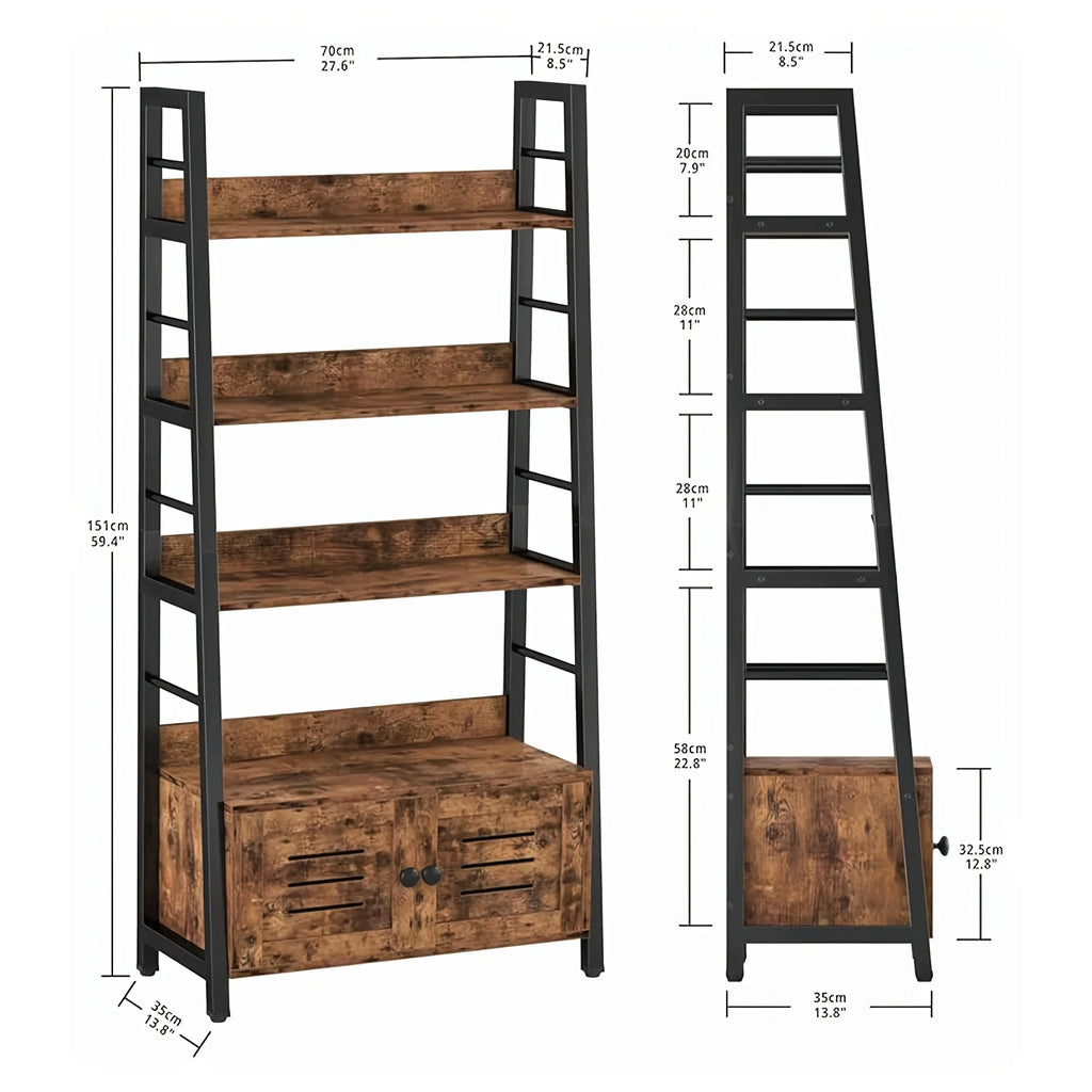 Bookshelf with Louvered Doors, 3-tier Ladder Shelf with Cabinet Industrial Accent Furniture for Bedroom... - House Of Avana