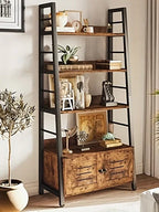 Bookshelf with Louvered Doors, 3-tier Ladder Shelf with Cabinet Industrial Accent Furniture for Bedroom... - House Of Avana
