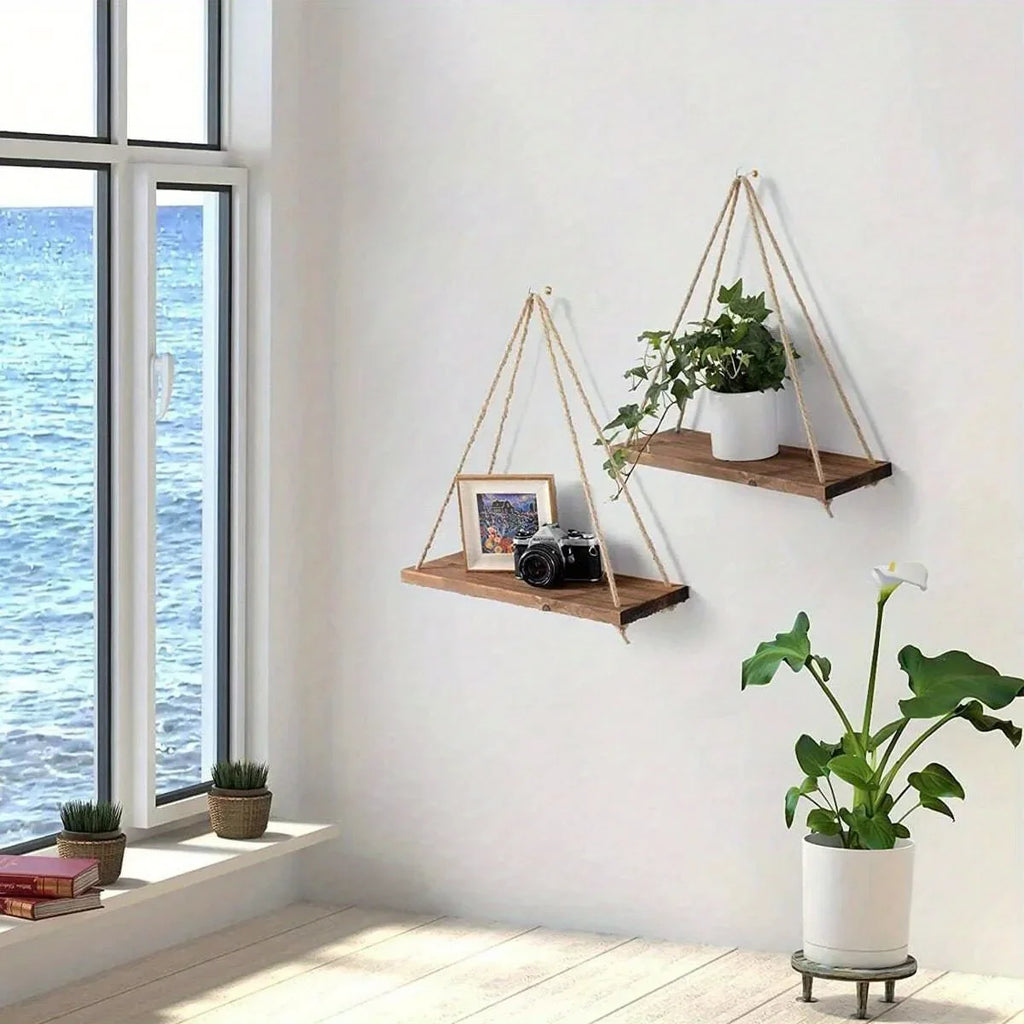 Wall Shelf - Rustic Brown Swing, top view - House Of Avana
